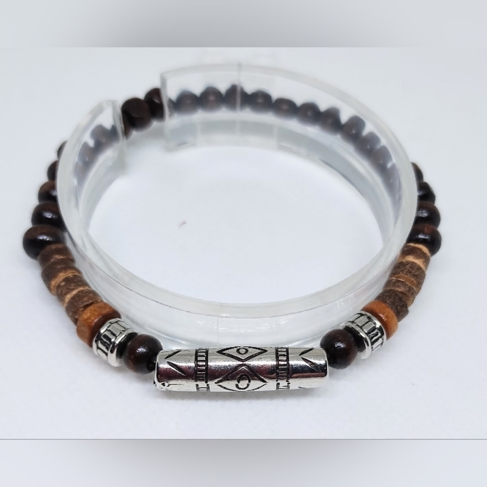 Men's Bracelet Beaded Tribal Beads Brown New f67